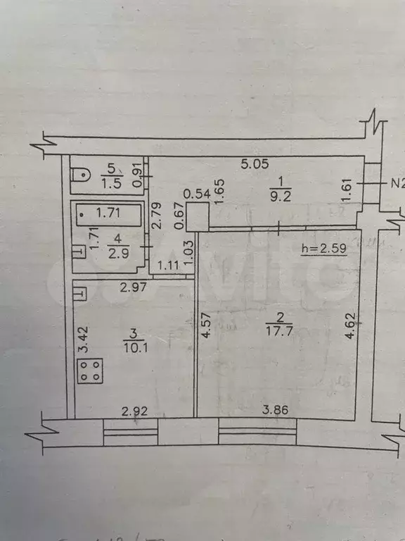 1-к. квартира, 41,4 м, 3/5 эт. - Фото 0