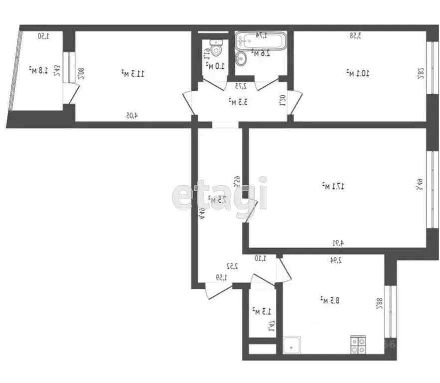 3-к кв. Калининградская область, Калининград ул. Гайдара, 105 (62.3 м) - Фото 2