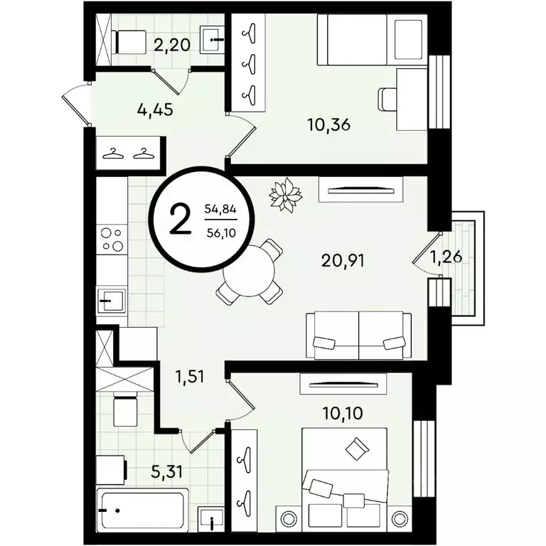 2-к кв. Тюменская область, Тюмень ул. Александра Звягина, 2 (56.1 м) - Фото 1