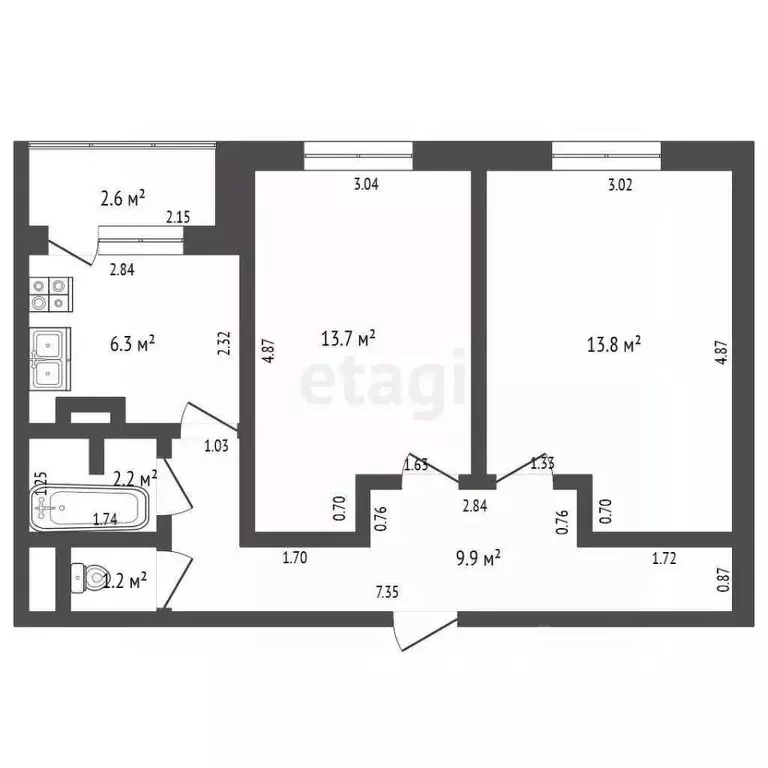 2-к кв. Башкортостан, Стерлитамак Северный мкр, ул. Черняховского, 7 ... - Фото 2