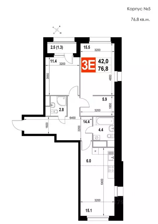 3-к кв. Московская область, Мытищи Тайнинка – 22-й мкр,  (76.8 м) - Фото 1