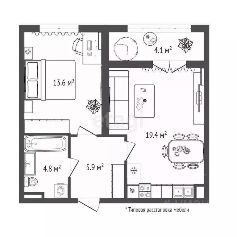 1-к кв. Тюменская область, Тюмень ул. Федюнинского, 30к9 (43.8 м) - Фото 2