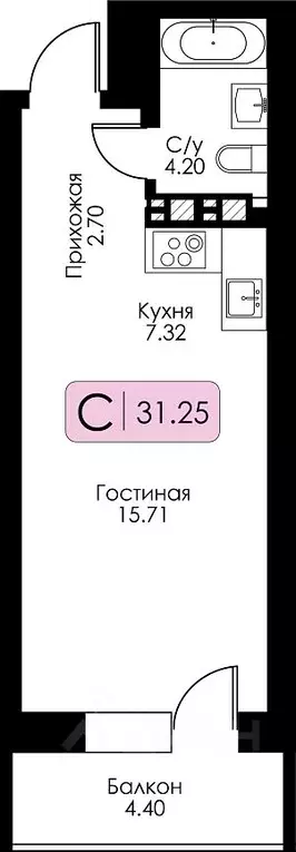 Студия Тверская область, Тверь Урбан Парк жилой комплекс (31.84 м) - Фото 0