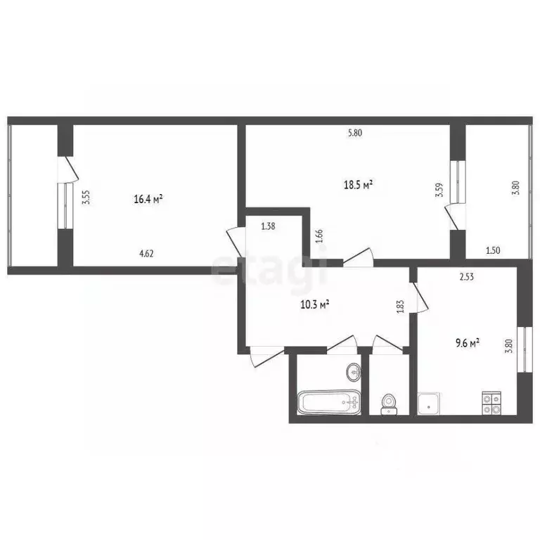 2-к кв. Ямало-Ненецкий АО, Новый Уренгой просп. Губкина, 21 (56.6 м) - Фото 2