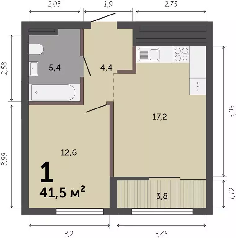 1-комнатная квартира: Екатеринбург, улица Краснолесья, 10/6 (41.6 м) - Фото 0