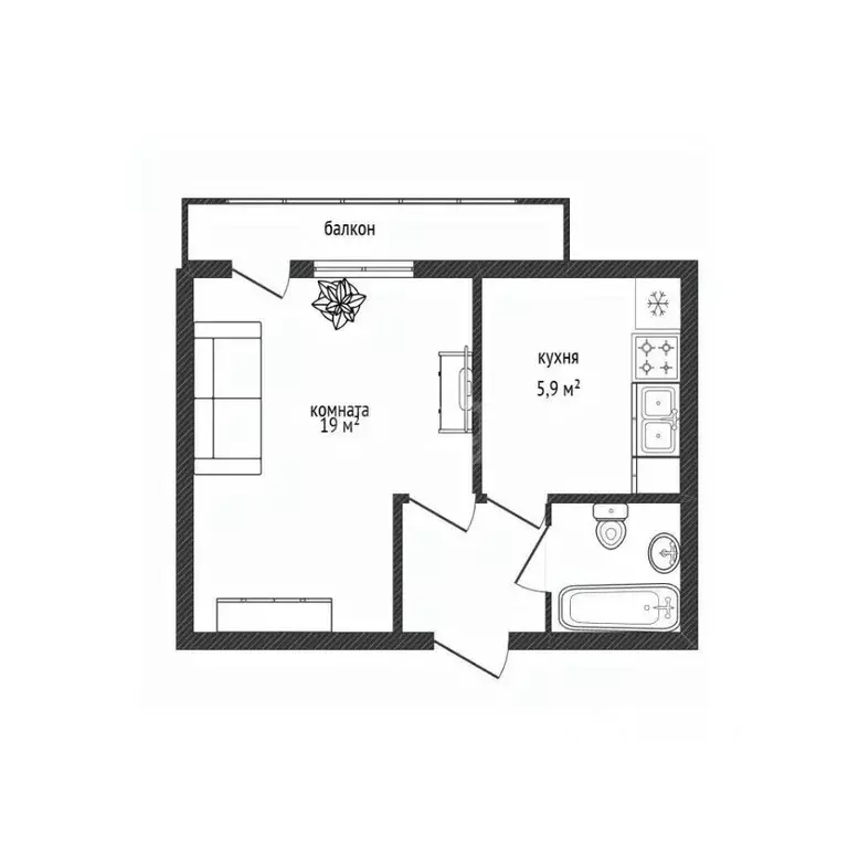 1-к кв. Брянская область, Брянск Спартаковская ул., 126Б (33.0 м) - Фото 2