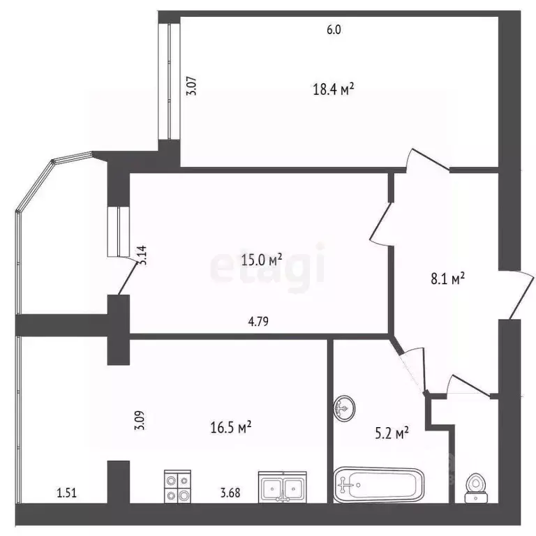 2-к кв. Калужская область, Калуга ул. Труда, 4к1 (65.0 м) - Фото 1