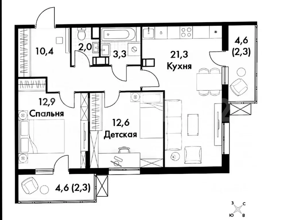 2-к кв. Калужская область, Обнинск просп. Ленина, 211 (67.1 м) - Фото 1