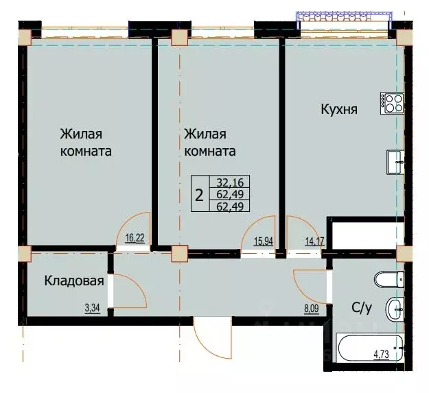 2-к кв. Ставропольский край, Ессентуки  (62.49 м) - Фото 0
