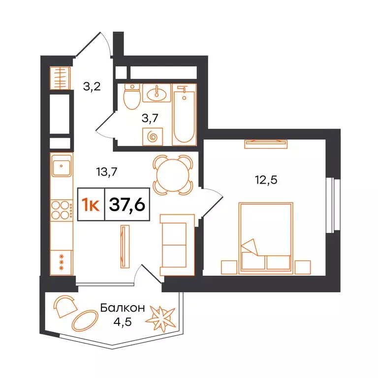 1-комнатная квартира: Екатеринбург, улица Патриса Лумумбы, 54 (37.6 м) - Фото 1