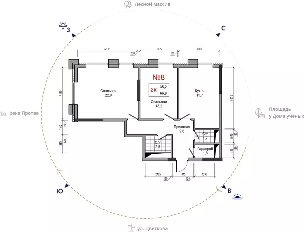 2-к кв. Калужская область, Обнинск ул. Усачева (66.8 м) - Фото 0