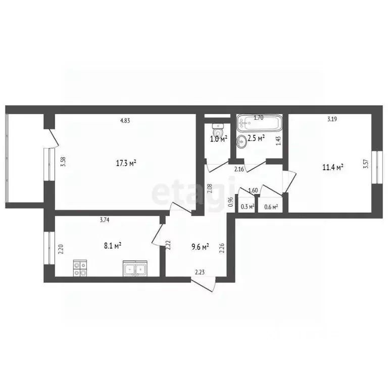 2-к кв. Архангельская область, Котлас ул. 70 лет Октября, 17 (50.8 м) - Фото 2