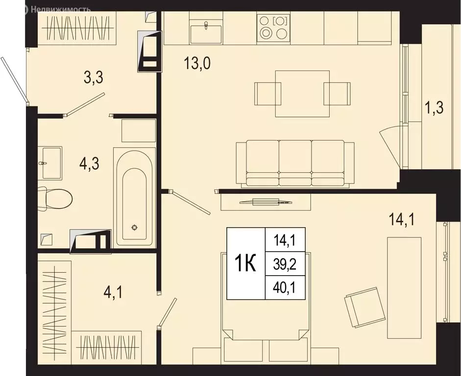1-комнатная квартира: Московская область, городской округ Подольск, ... - Фото 1