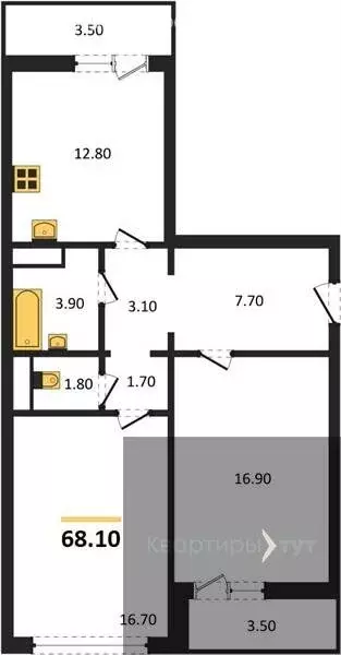 2-комнатная квартира: Воронеж, улица Пескова, 6 (68.1 м) - Фото 1