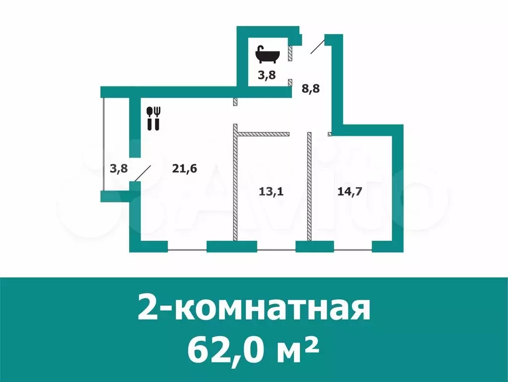 2-к. квартира, 62 м, 3/4 эт. - Фото 0