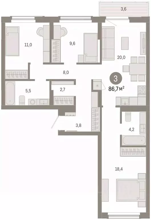3-к кв. Омская область, Омск  (86.67 м) - Фото 2