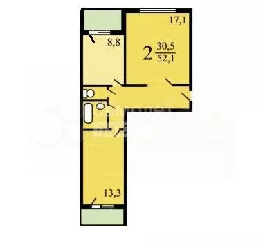 2-к. квартира, 52,1 м, 3/14 эт. - Фото 0