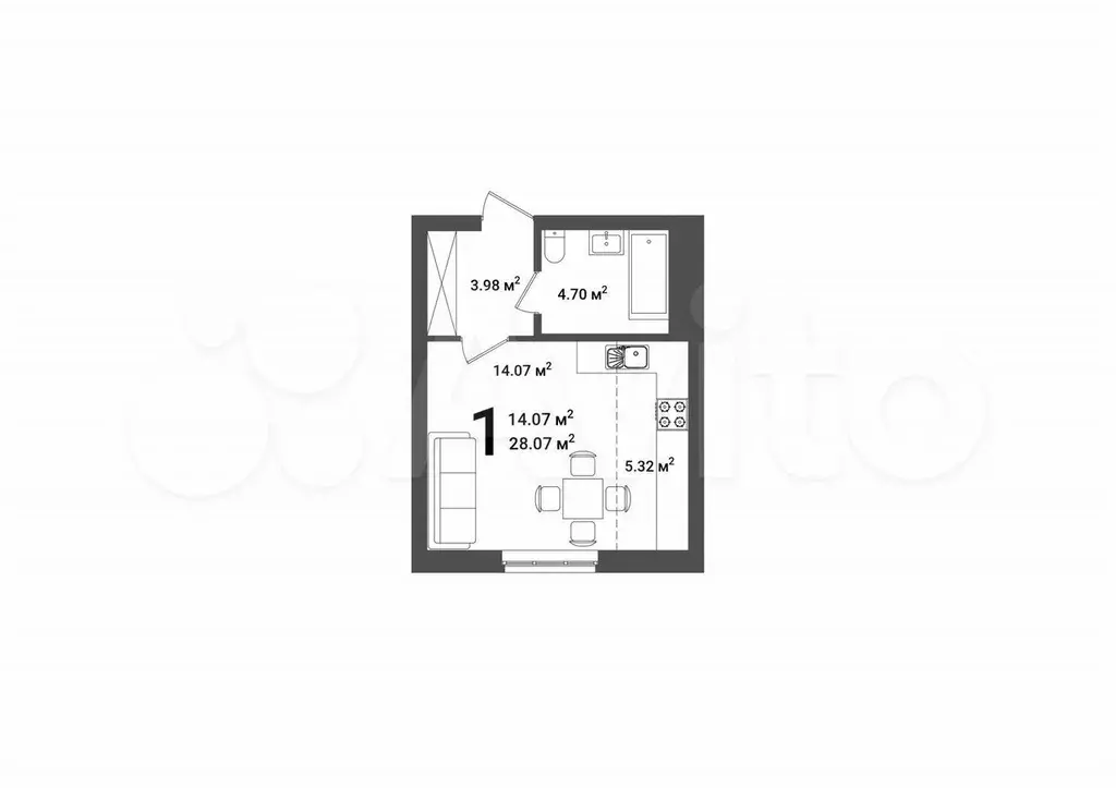 Квартира-студия, 28 м, 16/25 эт. - Фото 1