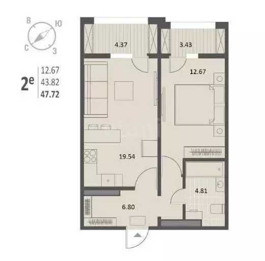 2-комнатная квартира: Воронеж, Краснознамённая улица, 72 (47.8 м) - Фото 2