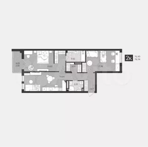 1-к. квартира, 47,4 м, 4/4 эт. - Фото 1