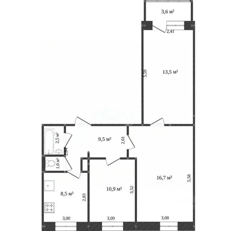 3-к кв. Хабаровский край, Комсомольск-на-Амуре Юбилейная ул., 13 (69.3 ... - Фото 2
