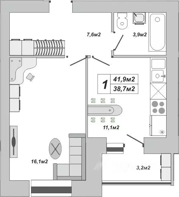 1-к кв. Тамбовская область, Тамбов ул. Чичерина, 7/3 (41.9 м) - Фото 2