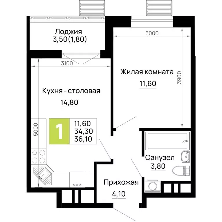 1-комнатная квартира: Тахтамукайский район, посёлок городского типа ... - Фото 0