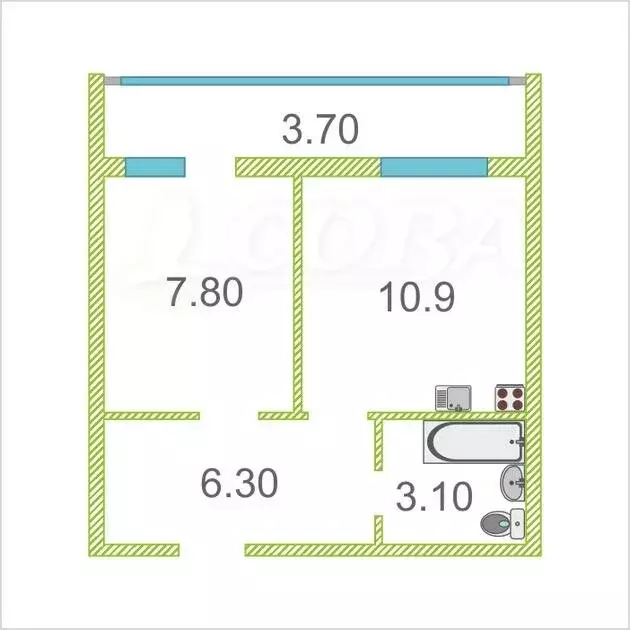 1-комнатная квартира: Тобольск, 7-й микрорайон, 48 (27.2 м) - Фото 2