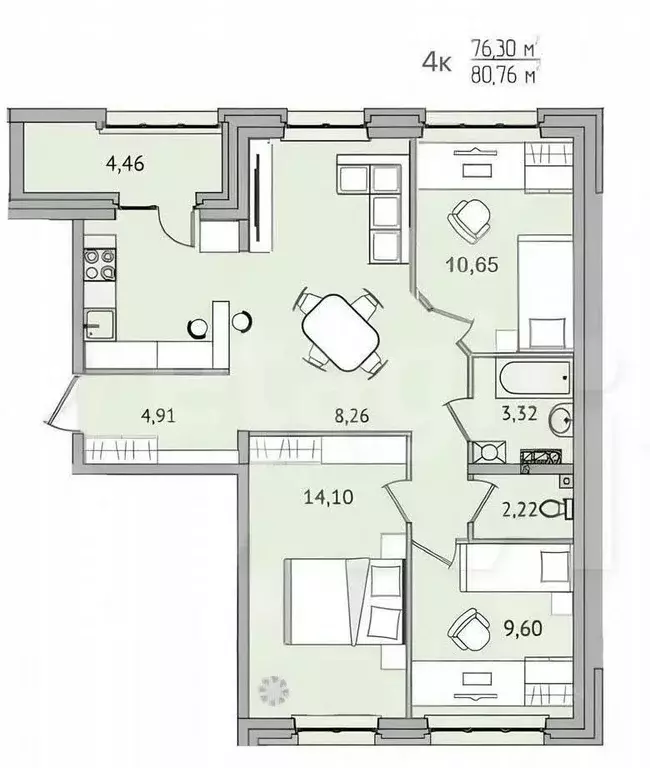4-к кв. Иркутская область, Иркутск Байкальская ул., 422 (76.5 м) - Фото 2