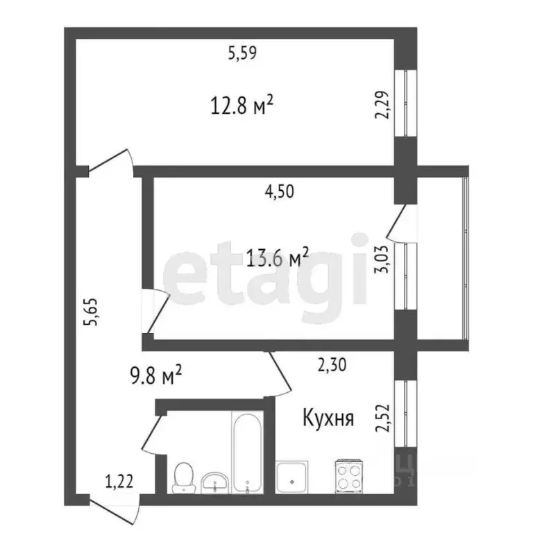 2-к кв. Москва Живописная ул., 34К3 (43.2 м) - Фото 2