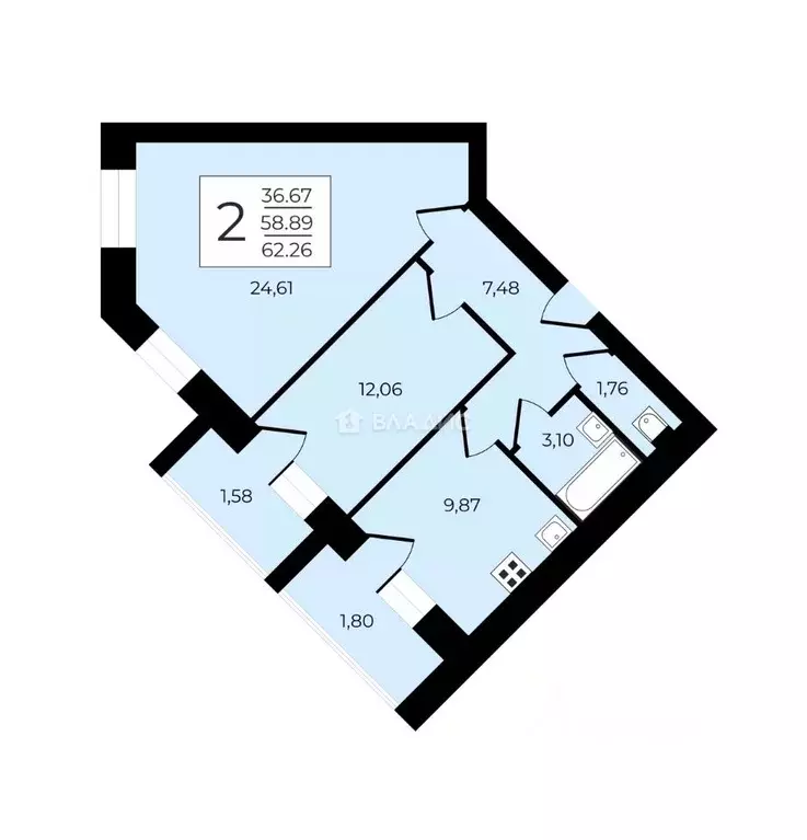 2-к кв. Владимирская область, Владимир ул. Всесвятская, 15А (59.3 м) - Фото 2