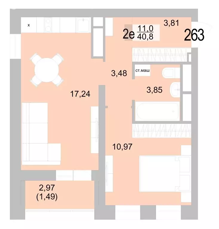 1-комнатная квартира: Екатеринбург, Черкасская улица, 5к2 (40.84 м) - Фото 0