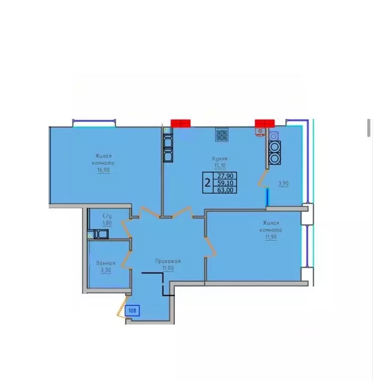 2-к кв. Ставропольский край, Ставрополь ул. 45-я Параллель, 52А (63.0 ... - Фото 1