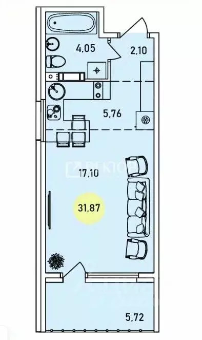 Студия Ярославская область, Ярославль 2-й мкр,  (31.87 м) - Фото 2