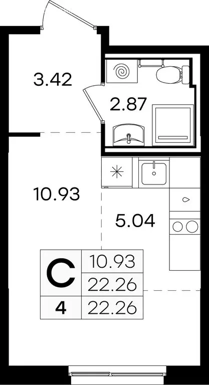 Квартира-студия: Нижний Новгород, Новинский сельсовет (22.26 м) - Фото 0