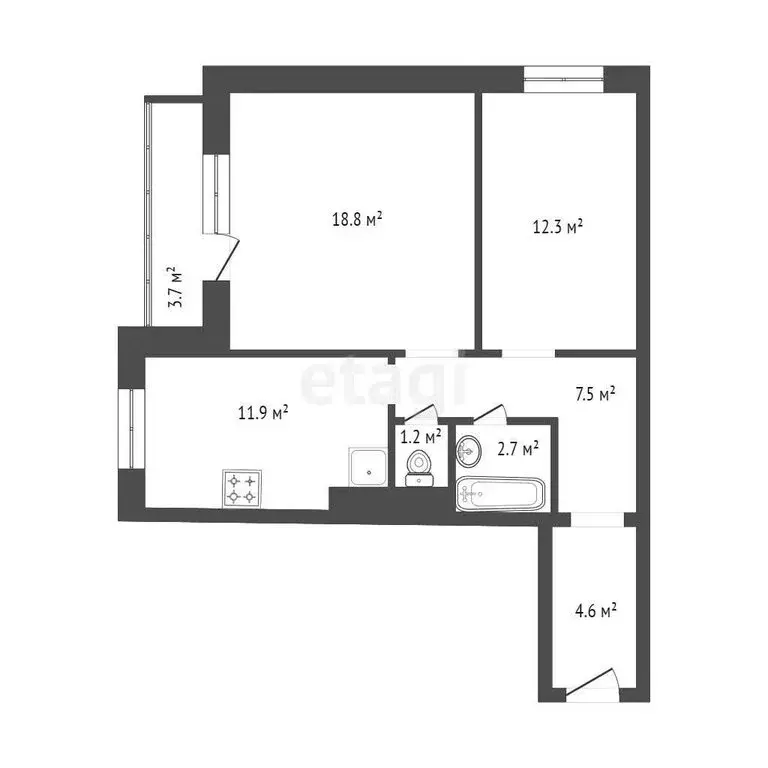 2-комнатная квартира: Красноярск, улица Кутузова, 2 (62.7 м) - Фото 0