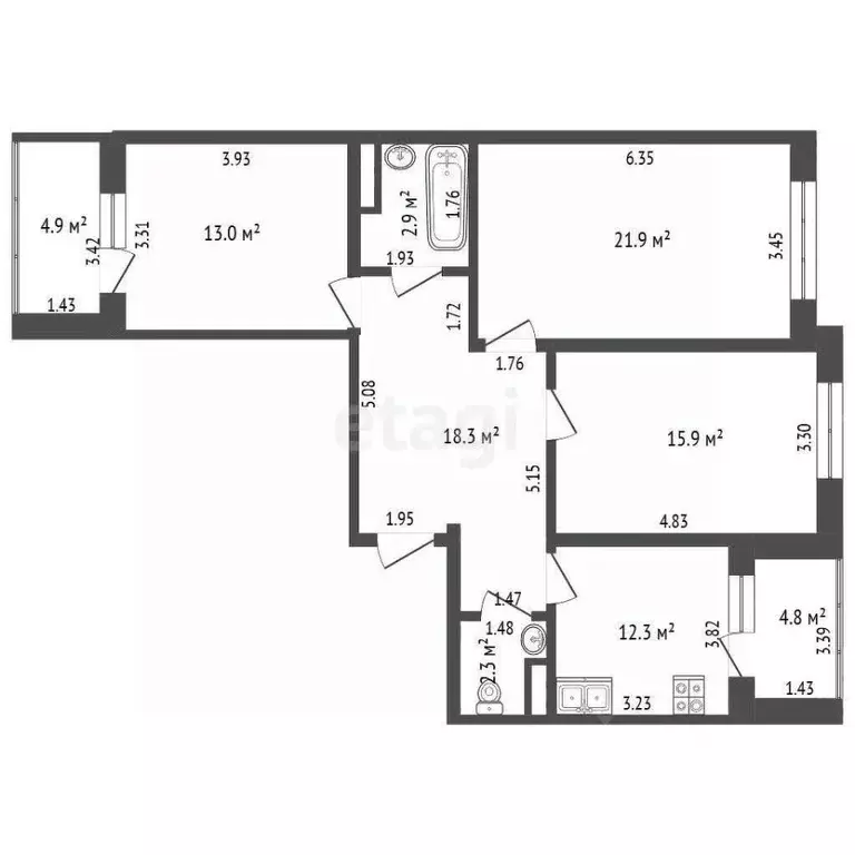 3-к кв. Калужская область, Калуга ул. Комфортная, 3 (86.6 м) - Фото 2