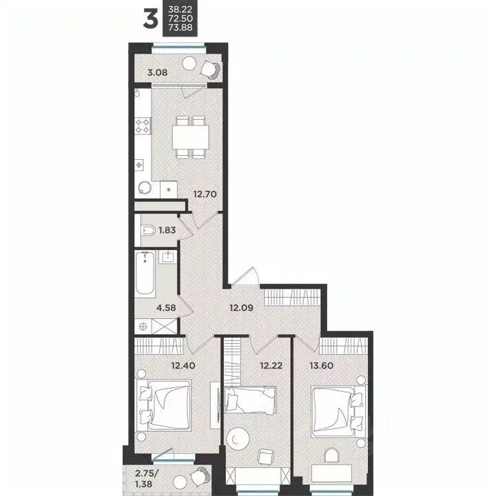 3-к кв. Ленинградская область, Всеволожский район, Агалатовское с/пос, ... - Фото 1