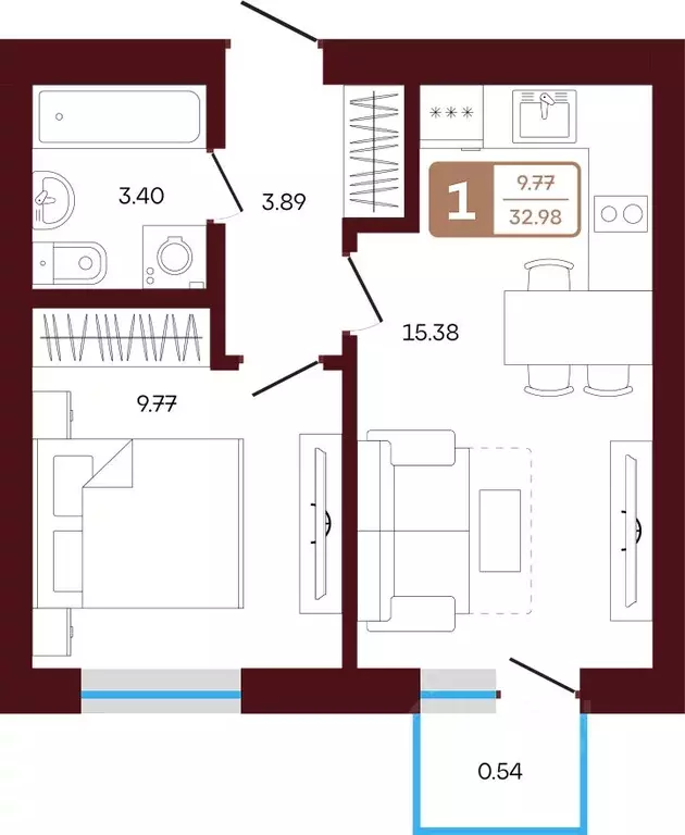 1-к кв. Башкортостан, Иглинский район, с. Акбердино  (32.98 м) - Фото 1