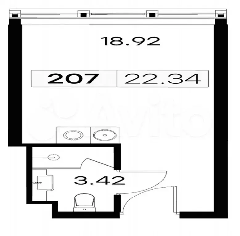 Апартаменты-студия, 22,3 м, 2/14 эт. - Фото 0