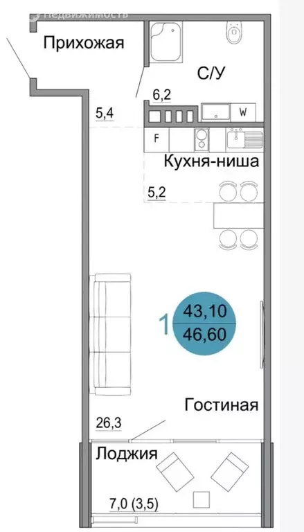 1-комнатная квартира: Керчь, жилой комплекс Белый город (46.6 м) - Фото 0