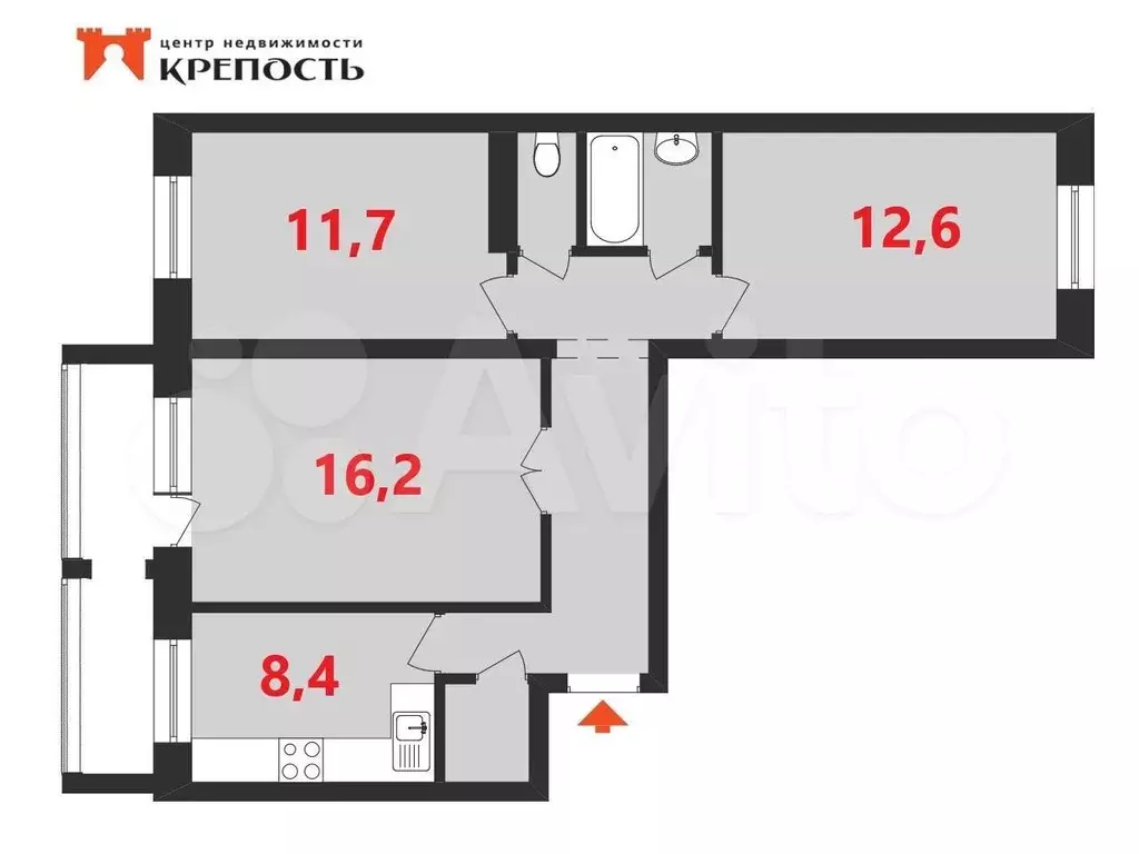 3-к. квартира, 65 м, 9/9 эт. - Фото 0