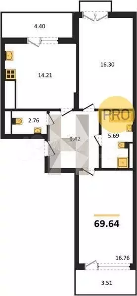 2-к. квартира, 72,5 м, 6/7 эт. - Фото 0