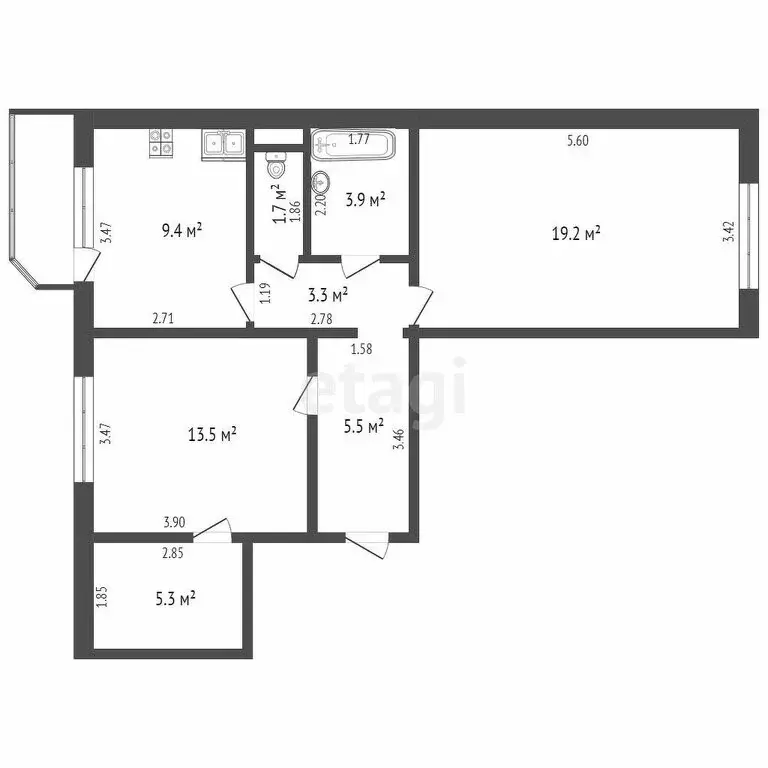2-комнатная квартира: Тюмень, улица Пермякова, 70к1 (61.9 м) - Фото 1