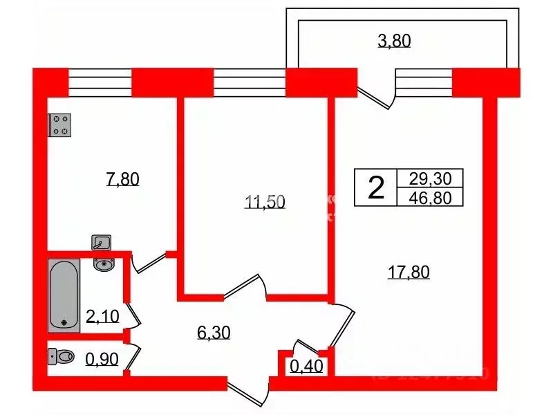 2-к кв. Санкт-Петербург ул. Солдата Корзуна, 7 (46.8 м) - Фото 1