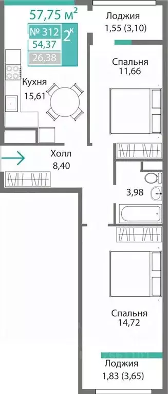 2-к кв. Крым, Симферополь Крымская роза мкр,  (57.75 м) - Фото 0