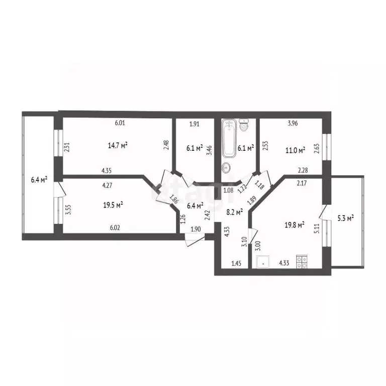 3-к кв. Тюменская область, Тюмень ул. Газовиков, 33 (93.0 м) - Фото 1