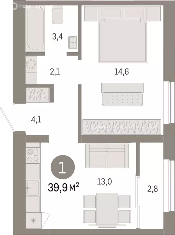 1-комнатная квартира: Новосибирск, Большевистская улица, с49 (39.92 м) - Фото 1