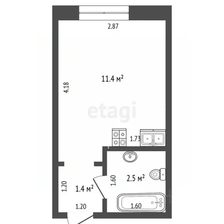 Студия Тюменская область, Тюмень ул. Бабарынка, 65 (15.2 м) - Фото 1