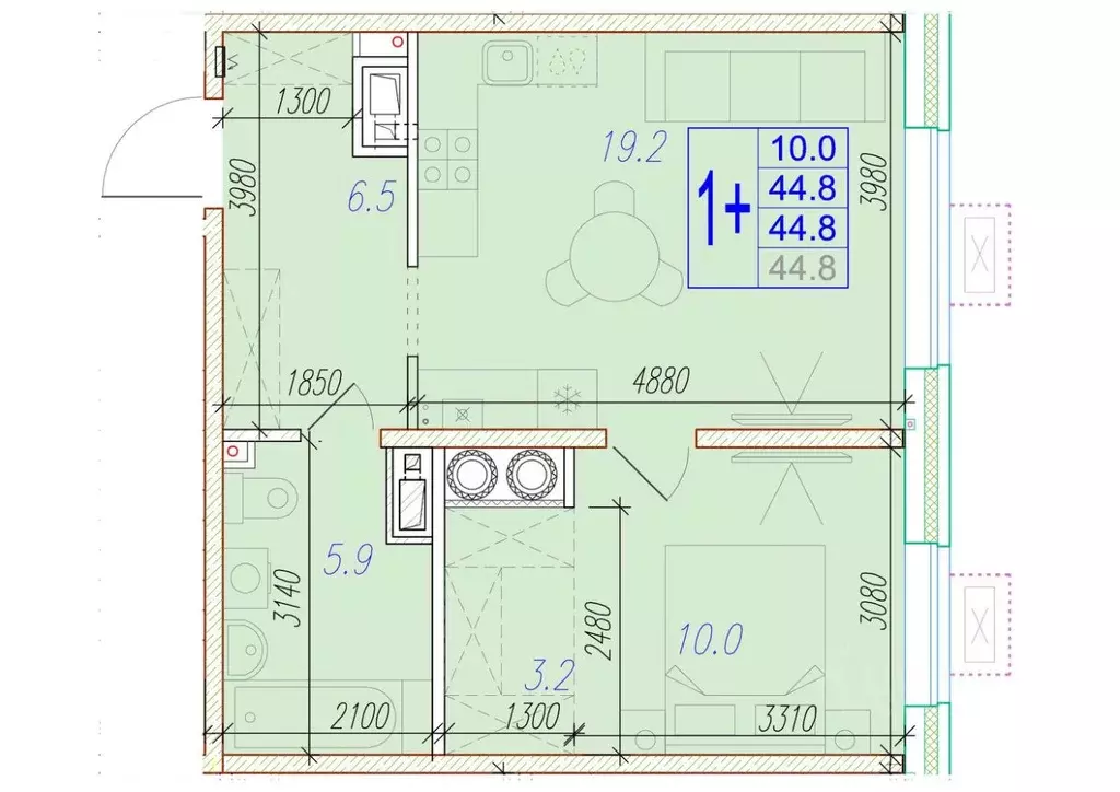 1-к кв. Астраханская область, Астрахань ул. Трофимова, 10 (44.8 м) - Фото 1